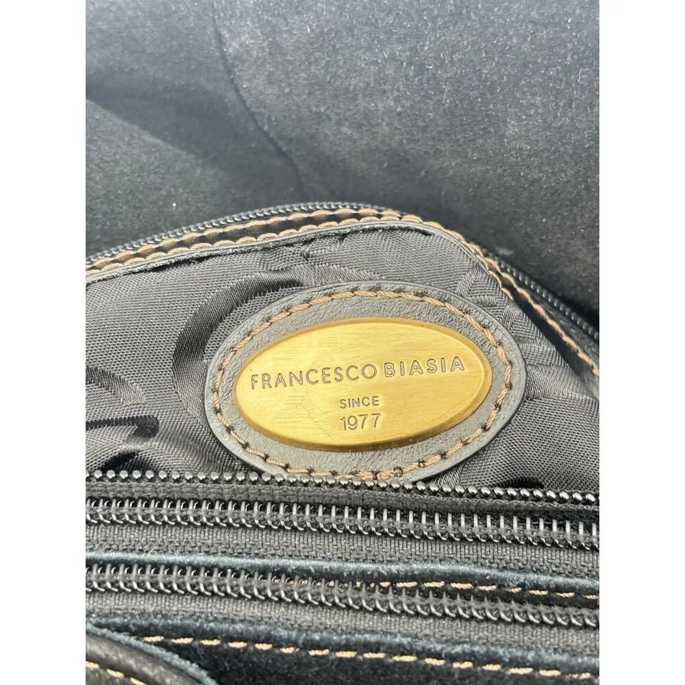 Francesco Biasia Shoulder Bag Leather Braided Handles Buckle Pockets Crossbody
